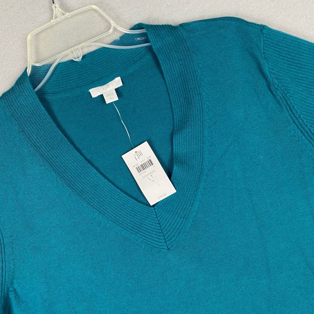 J. Jill Oceanside Teal Cotton Blend V-Neck Pullover Sweater Tall Large LT